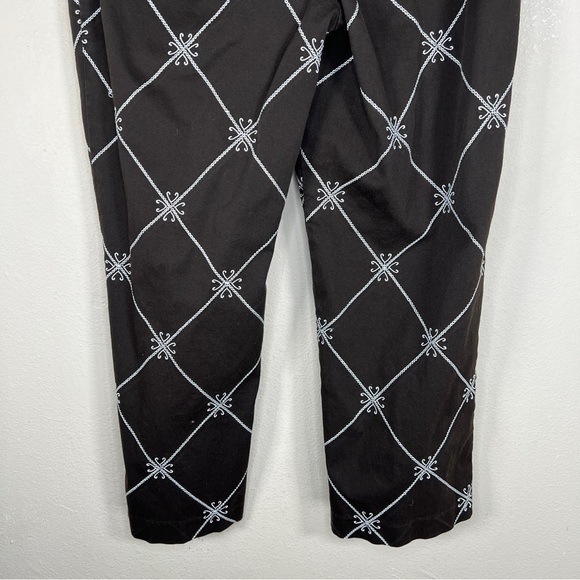 SIZE 6 ANN TAYLOR LOFT BROWN WHITE EMBROIDERED CROPPED CAPRI PANTS BOHO PREPPY - Picture 7 of 11